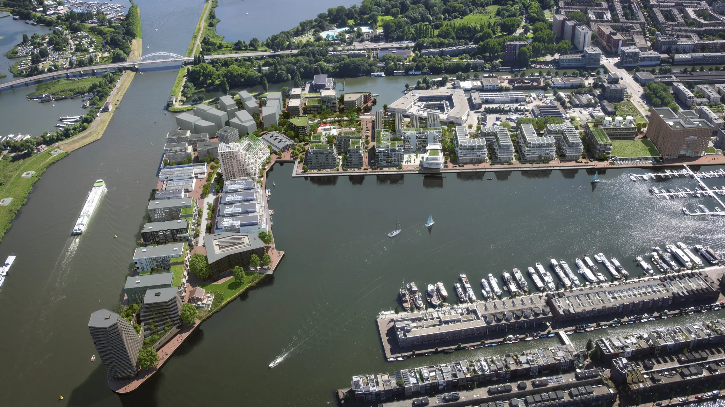 Vogelvlucht van Cruquius in het Oostelijk Havengebied van Amsterdam